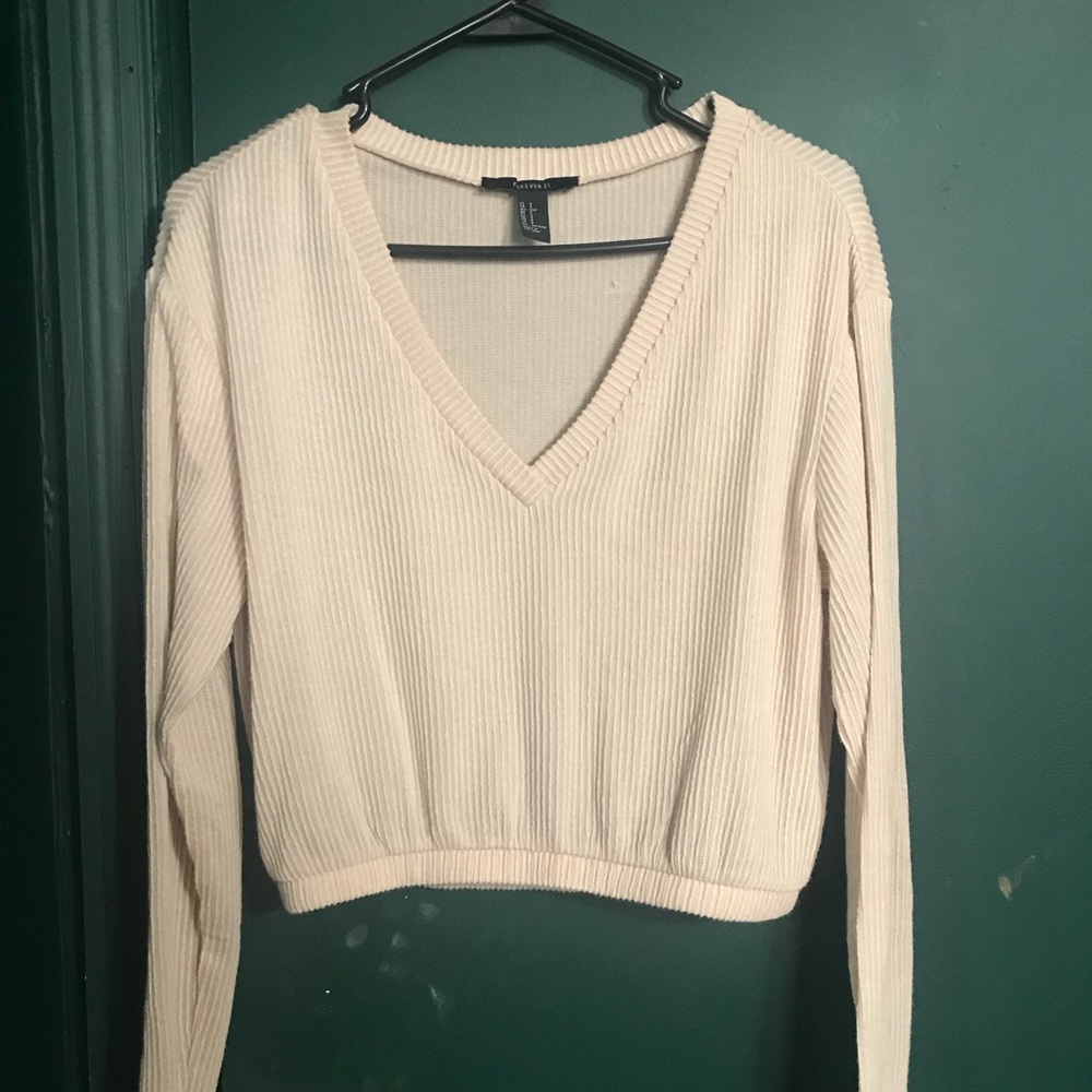 Beige V neck Crop Top
